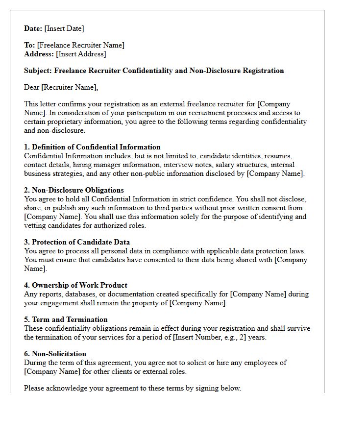 Freelance Recruiter Confidentiality And Non-Disclosure Registration Letter