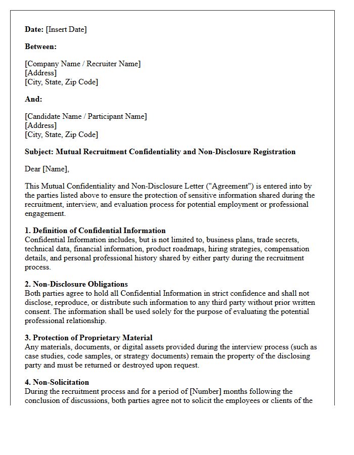 Mutual Recruitment Confidentiality And Non-Disclosure Registration Letter
