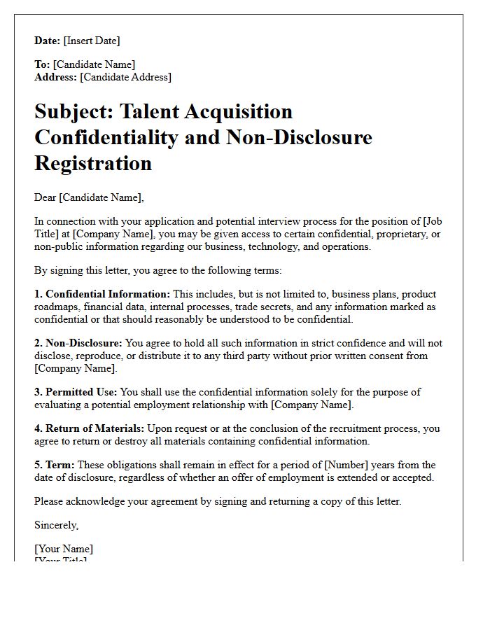 Talent Acquisition Confidentiality And Non-Disclosure Registration Letter