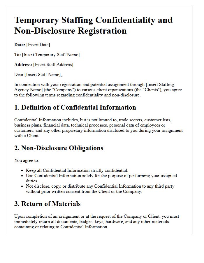 Temporary Staffing Confidentiality And Non-Disclosure Registration Letter