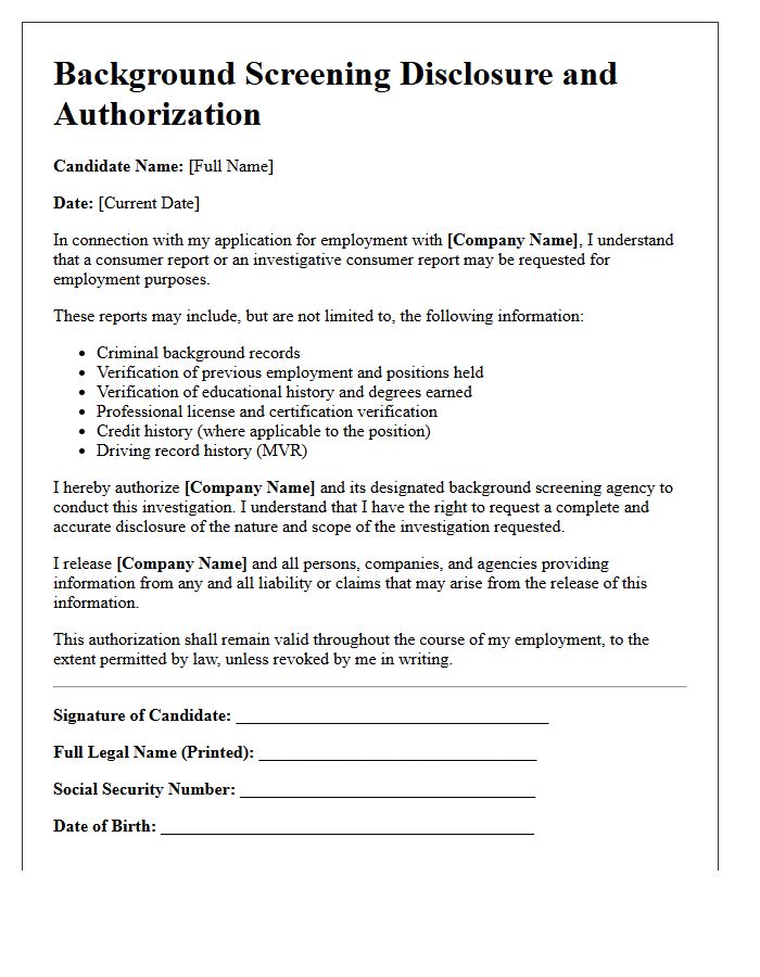 Candidate Background Screening Consent Letter