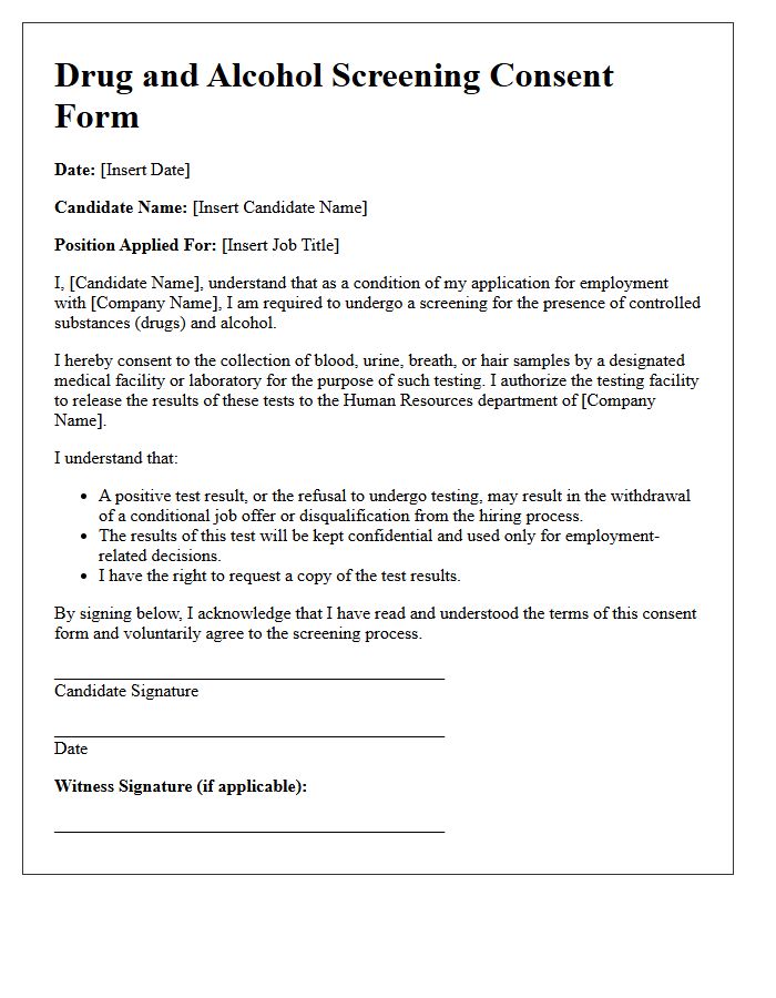 Candidate Drug and Alcohol Screening Consent Letter