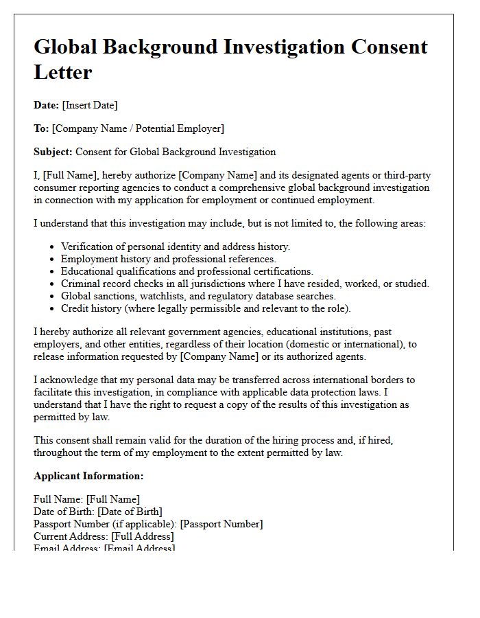 Global Background Investigation Consent Letter
