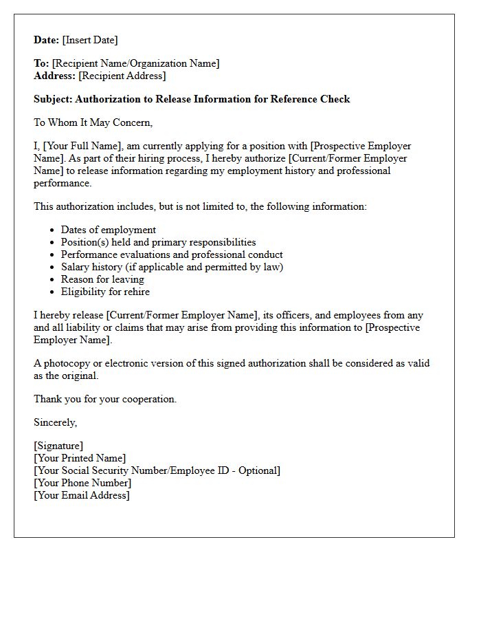 Professional Reference Check Authorization Letter