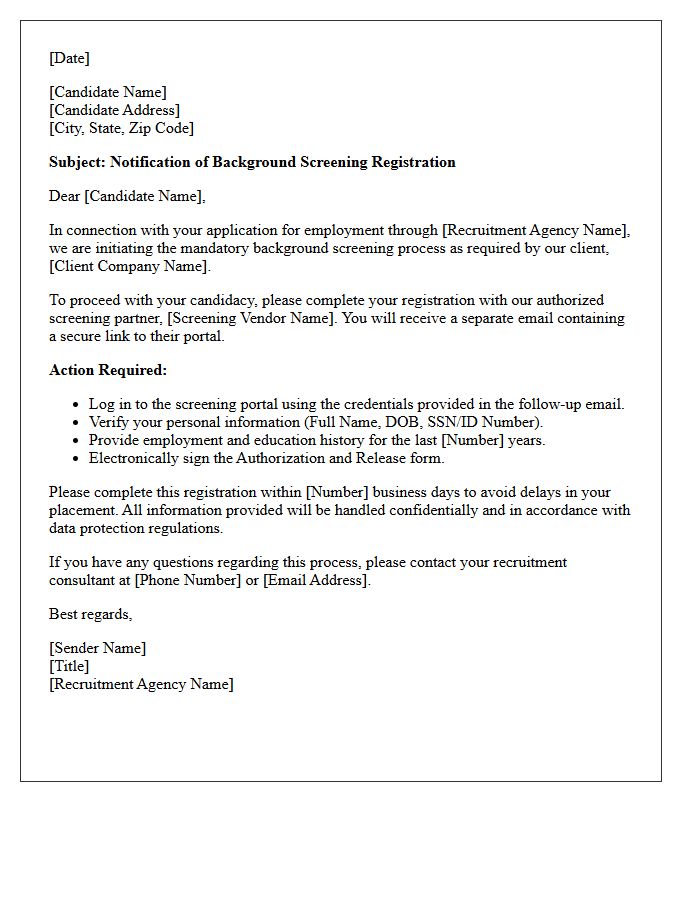 Recruitment Agency Background Screening Registration Letter