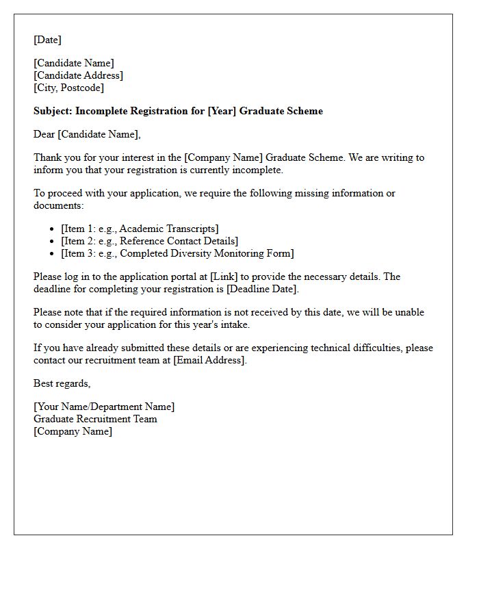Incomplete Registration Notification Letter for Graduate Scheme