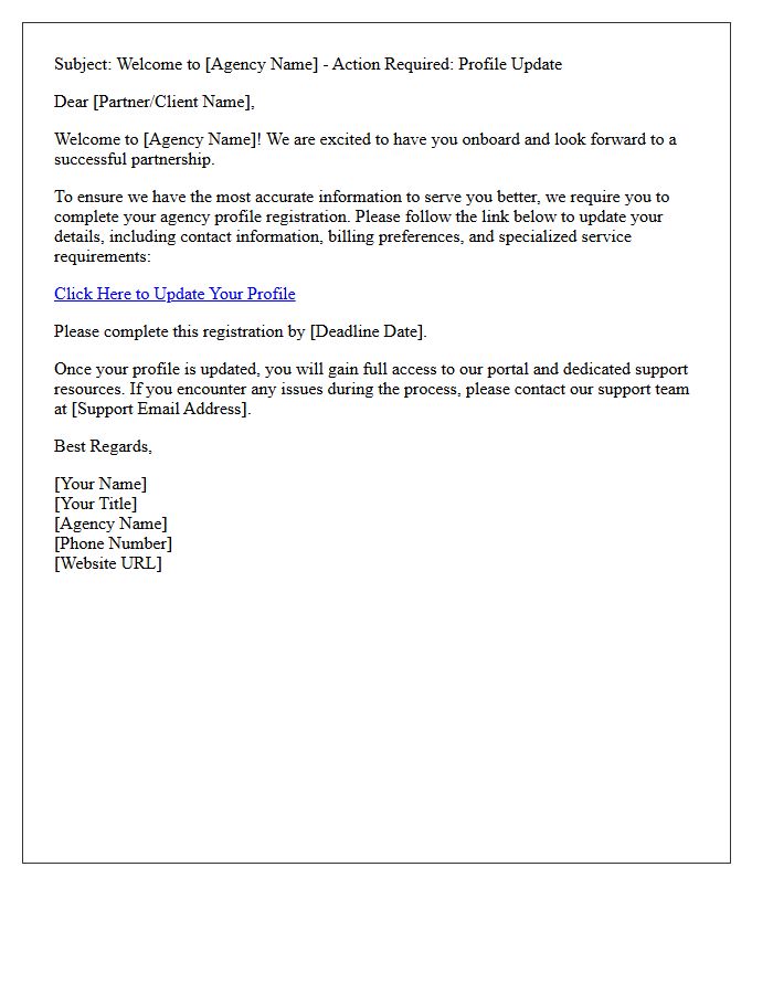 Agency Welcome And Profile Update Registration Letter