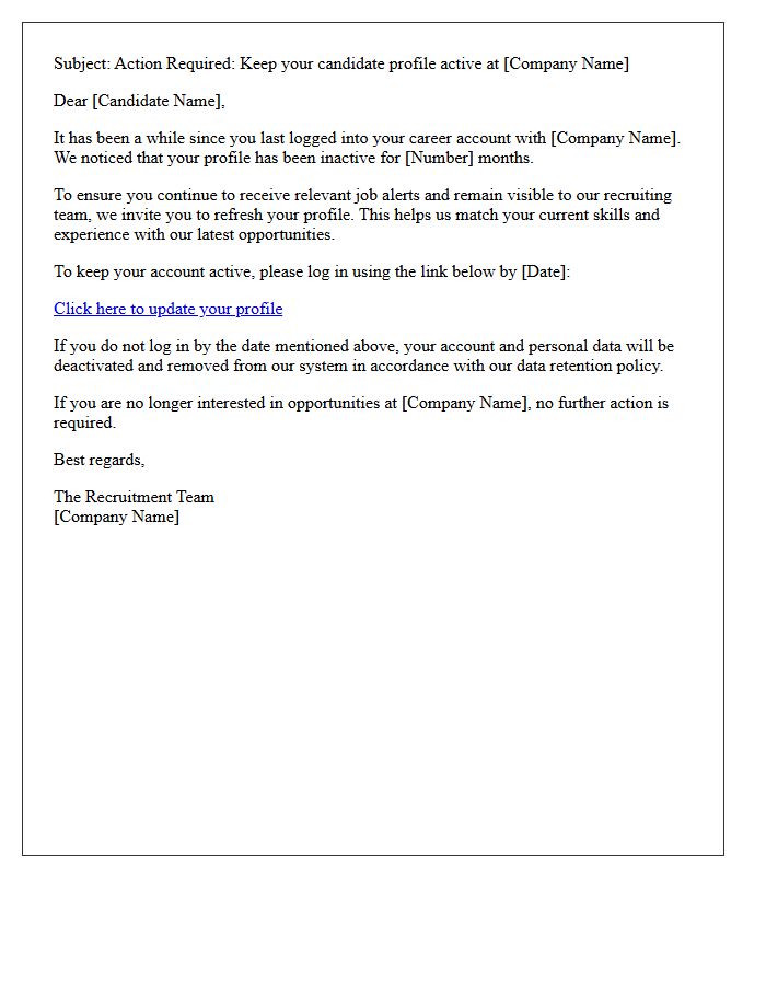 Dormant Candidate Account Profile Update Letter