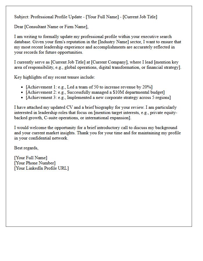 Executive Search Profile Update Registration Letter