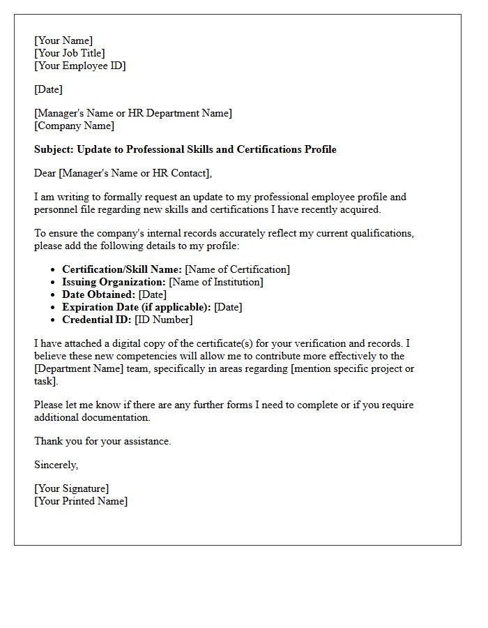 Skills And Certifications Profile Update Letter