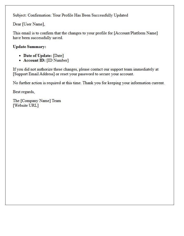 Successful Registration Profile Update Confirmation Letter