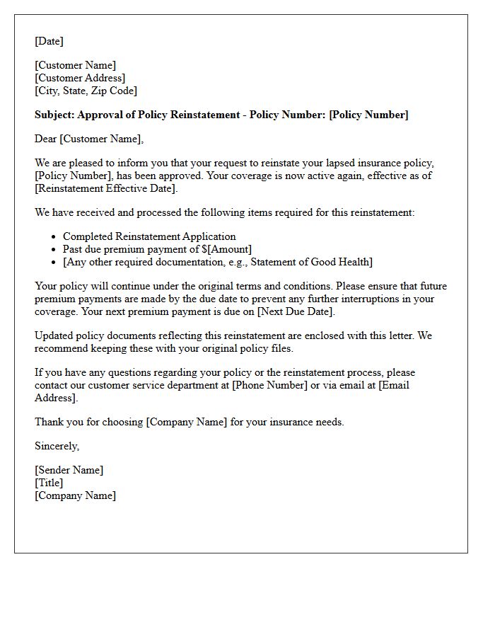 Approval Letter for Lapsed Policy Reinstatement