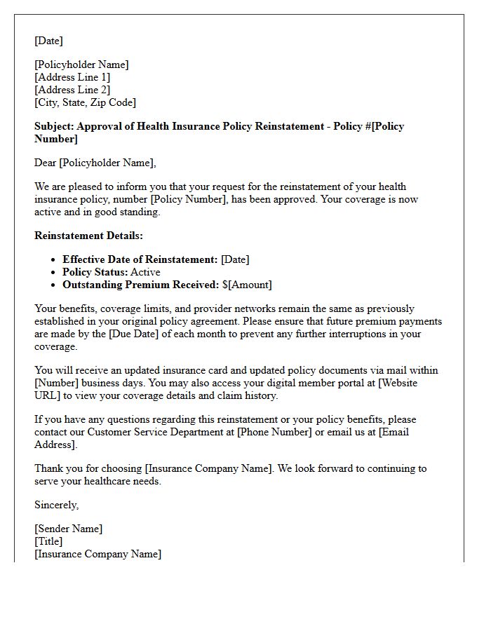 Health Insurance Policy Reinstatement Approval Letter