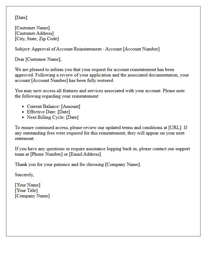 Letter of Approval for Account Reinstatement Request