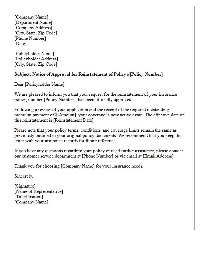 Letter of Approval for Insurance Policy Reinstatement