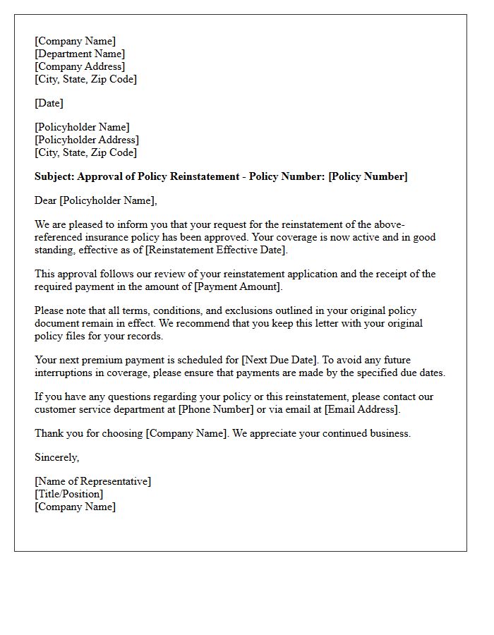 Official Letter Approving Policy Reinstatement Request