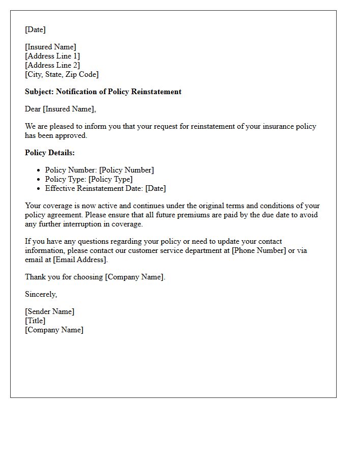 Policy Reinstatement Approval Letter