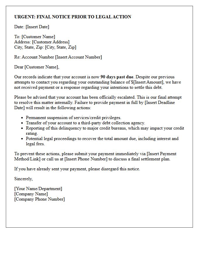 Account Escalation Ninety Days Past Due Letter