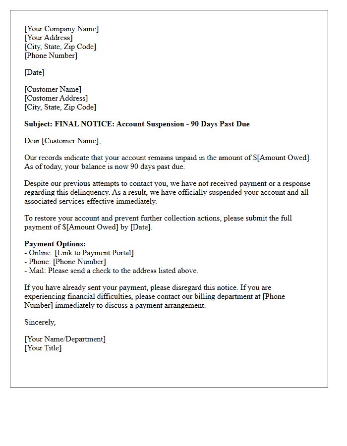 Account Suspension Ninety Days Past Due Letter