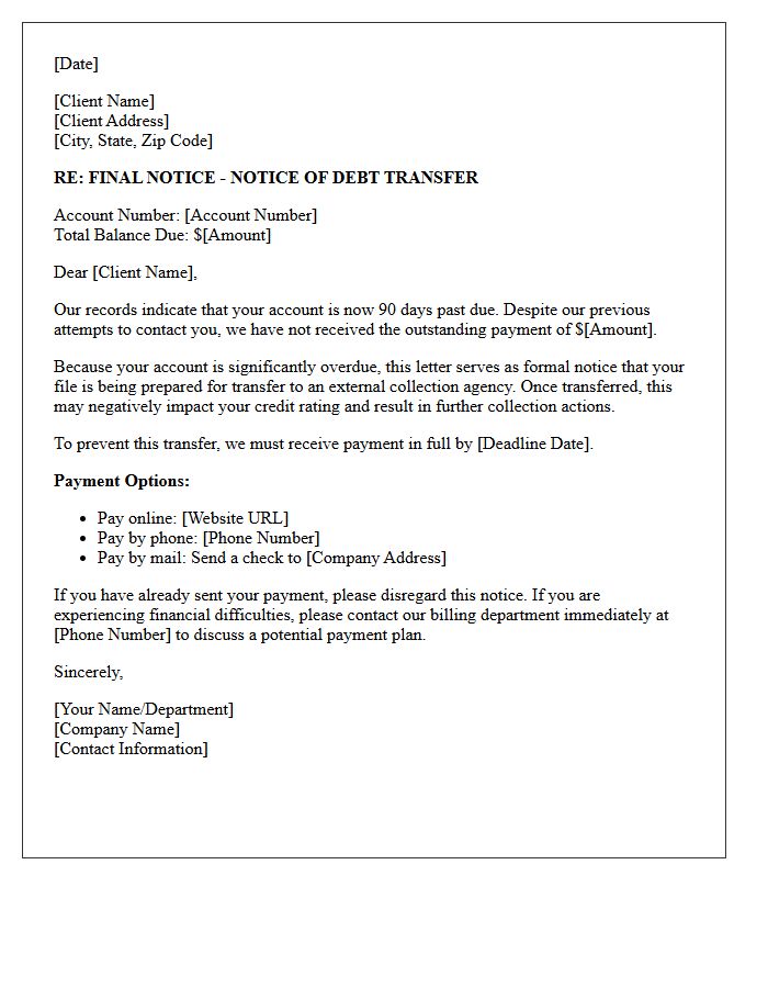 Agency Transfer Ninety Days Past Due Letter
