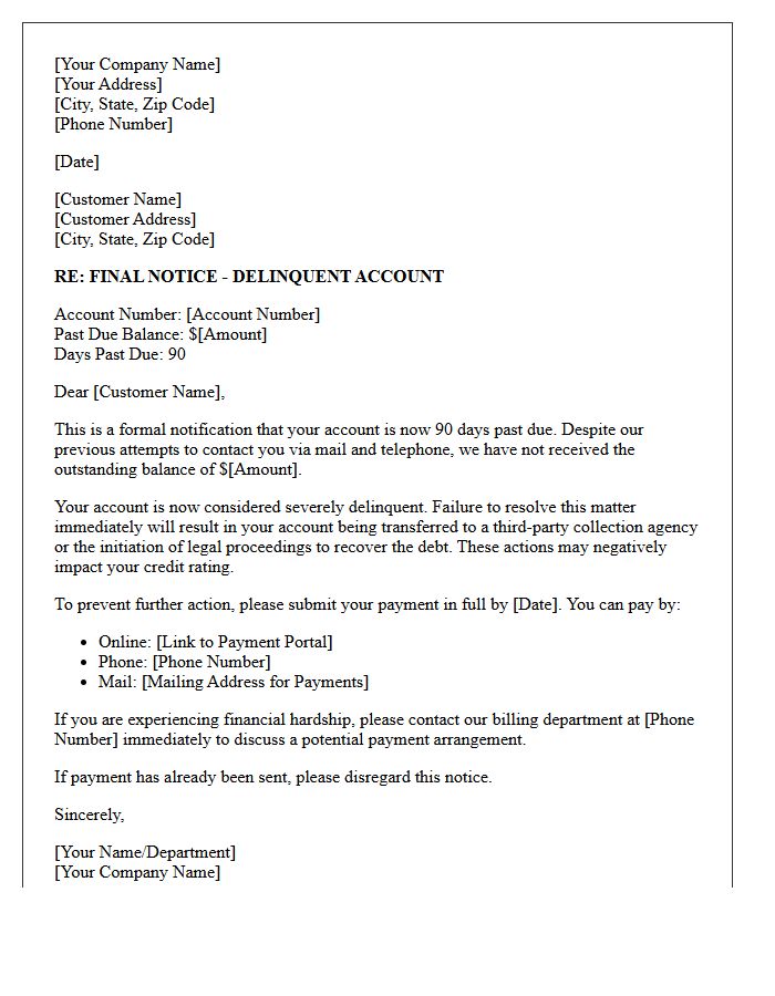 Delinquent Account Ninety Days Past Due Letter