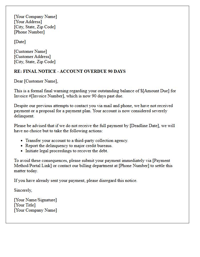 Final Warning Ninety Days Past Due Notice Letter