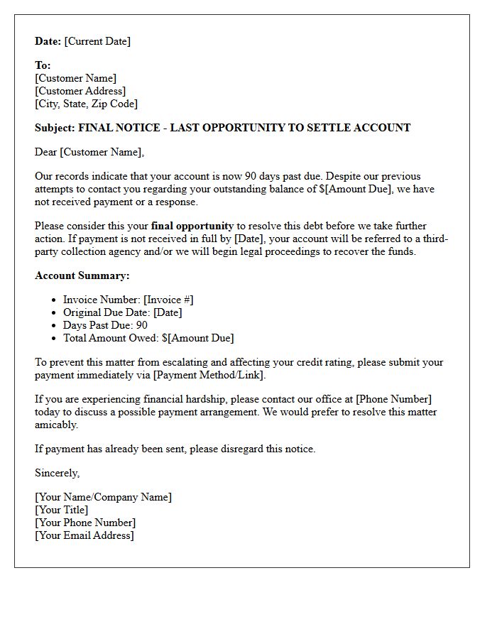 Last Opportunity Ninety Days Past Due Letter