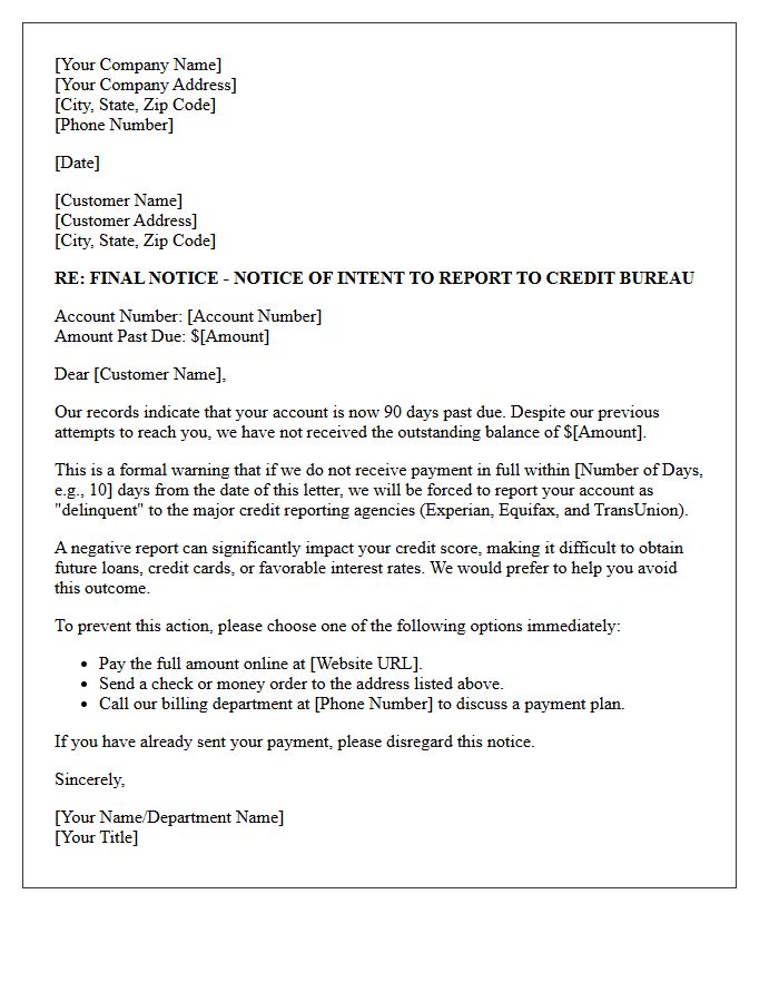 Ninety Days Past Due Credit Bureau Warning Letter