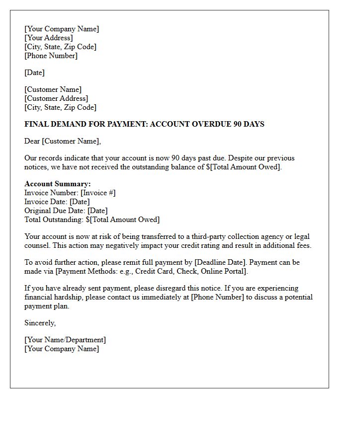 Ninety Days Past Due Payment Demand Letter