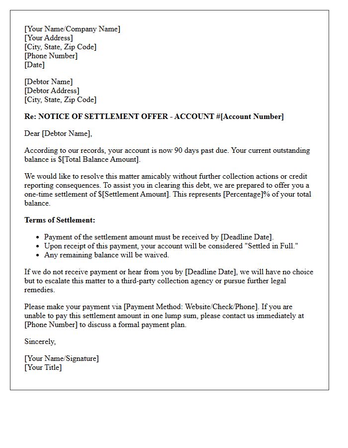 Ninety Days Past Due Settlement Offer Letter