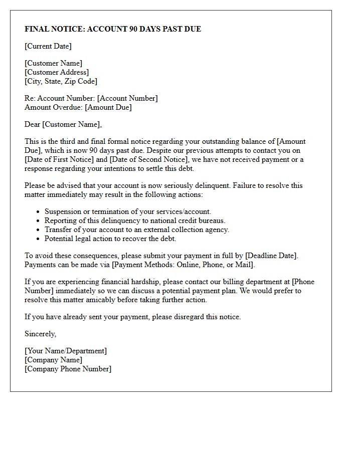 Third Notice Ninety Days Past Due Letter