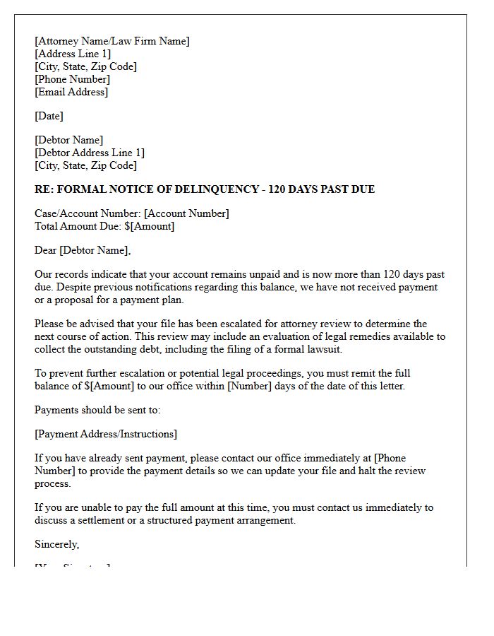 Attorney Review One Hundred Twenty Days Past Due Notice Letter