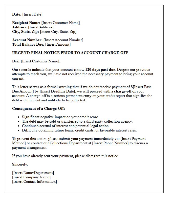 Charge-Off Warning One Hundred Twenty Days Past Due Letter