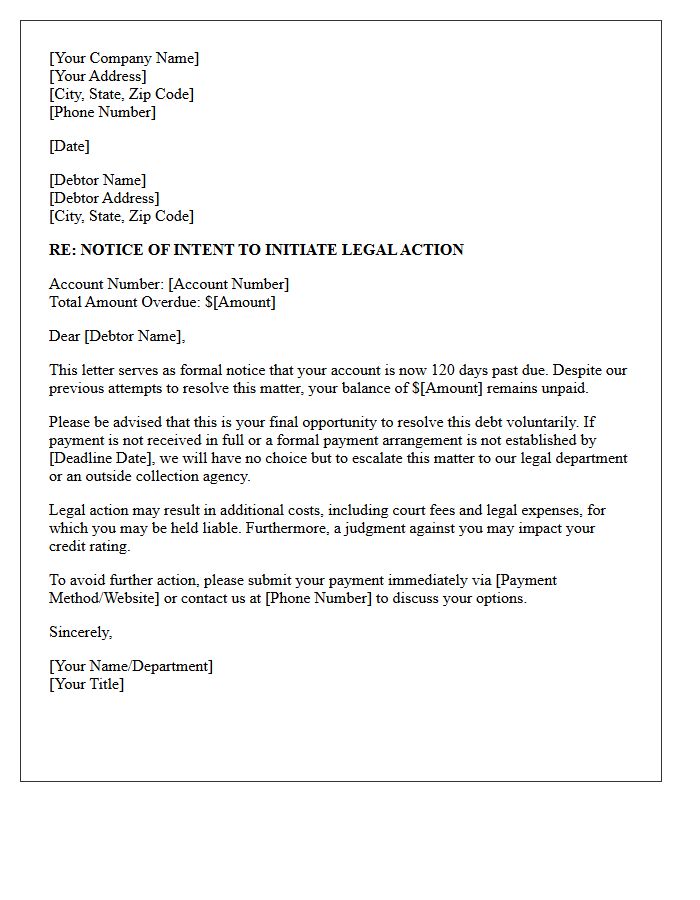 Pre-Legal Action One Hundred Twenty Days Past Due Letter