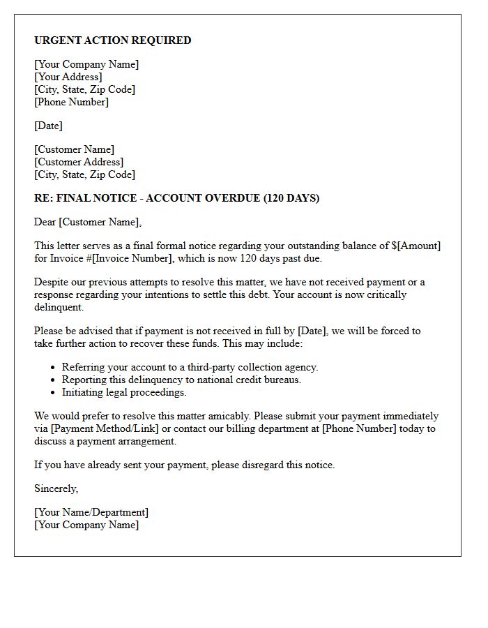 Urgent Action Required One Hundred Twenty Days Past Due Letter