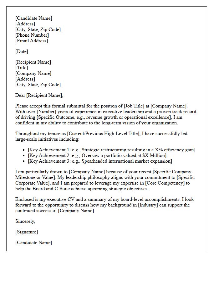 Board And C-Suite Executive Submittal Letter