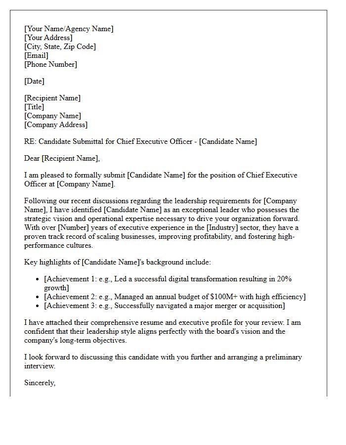 Chief Executive Officer Candidate Submittal Letter