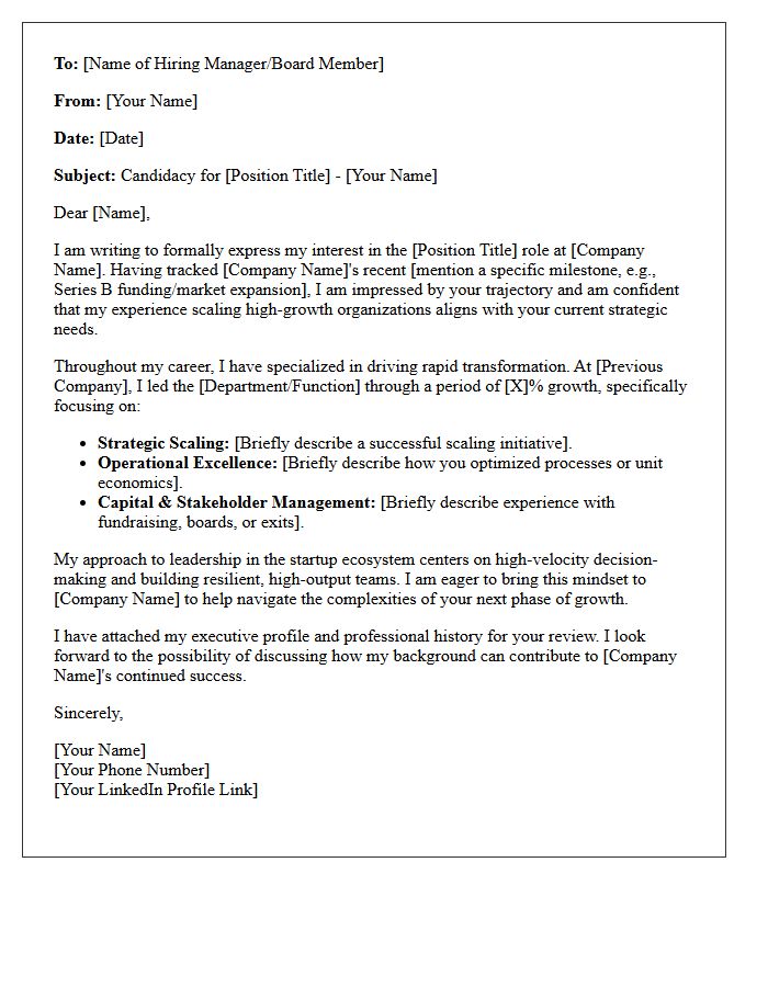 High-Growth Startup C-Suite Submittal Letter