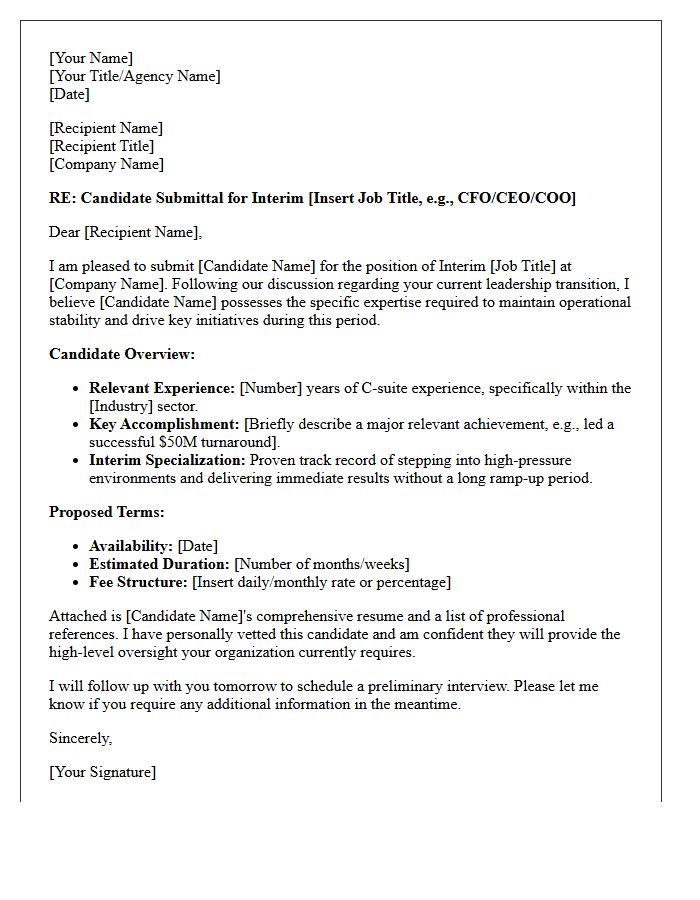 Interim C-Suite Executive Placement Submittal Letter