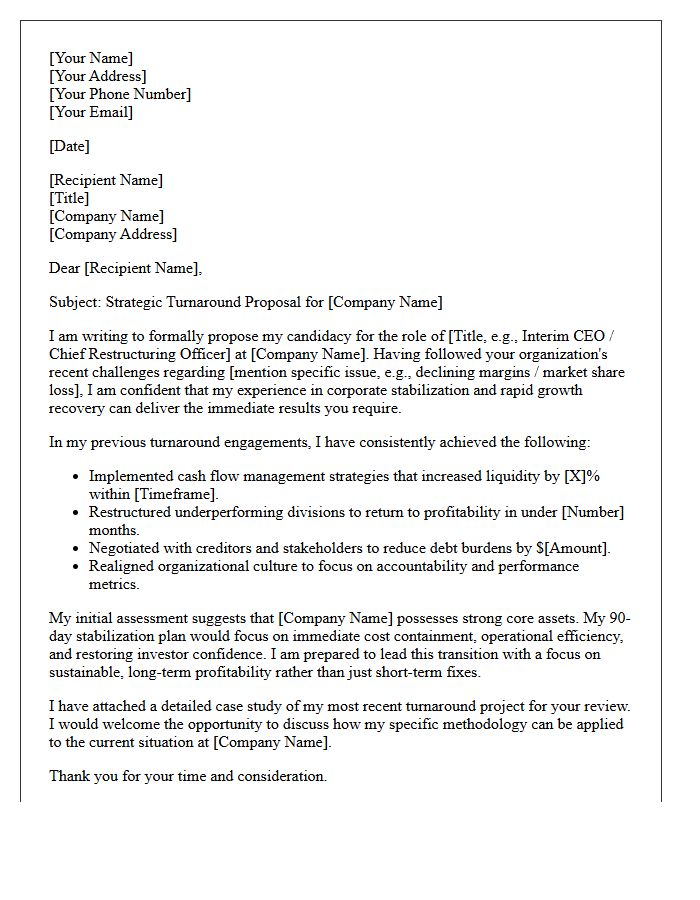 Turnaround Executive Candidate Proposal Letter