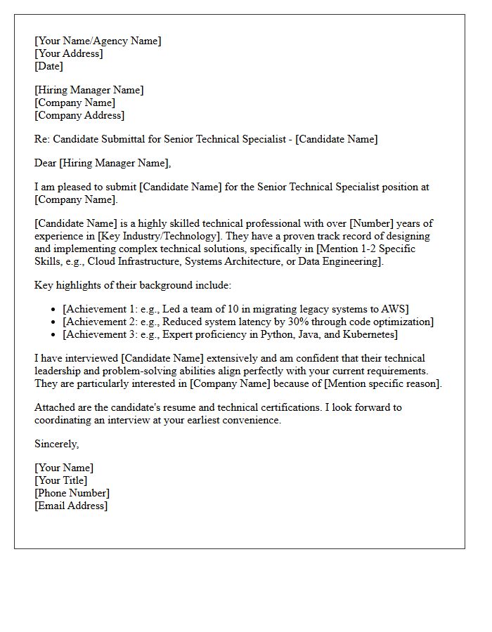 Candidate Submittal Letter for Senior Technical Specialist