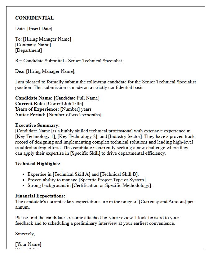 Confidential Candidate Submittal Letter for Senior Technical Specialist