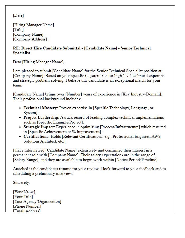 Direct Hire Submittal Letter for Senior Technical Specialist Candidate