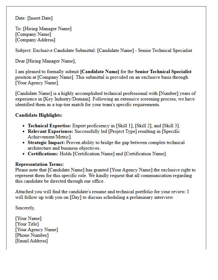 Exclusive Candidate Submittal Letter for Senior Technical Specialist Position