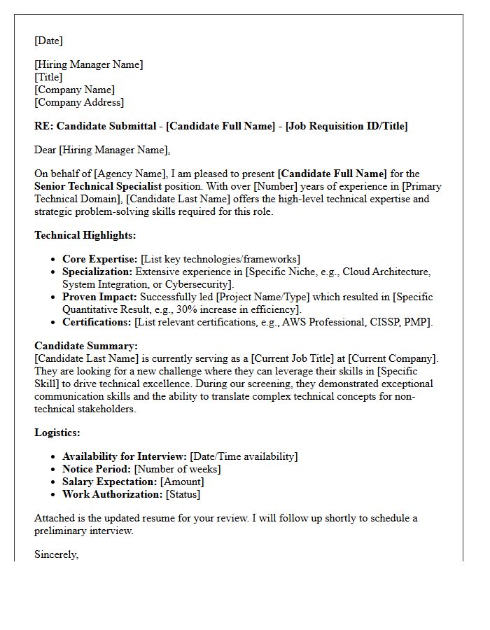 Senior Technical Specialist Agency Submittal Letter