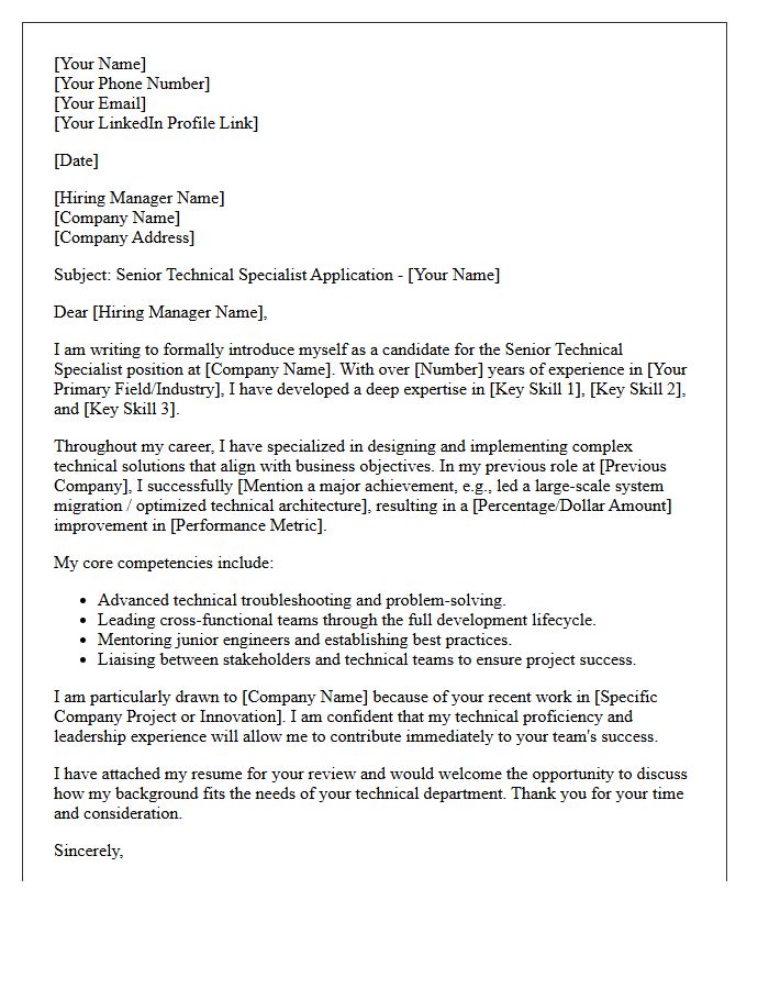 Senior Technical Specialist Candidate Introduction Letter