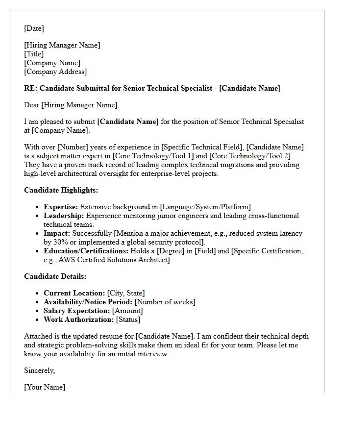 Senior Technical Specialist Placement Submittal Letter