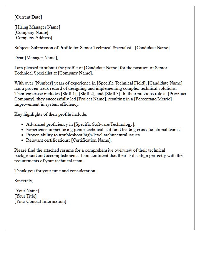 Senior Technical Specialist Profile Submittal Letter