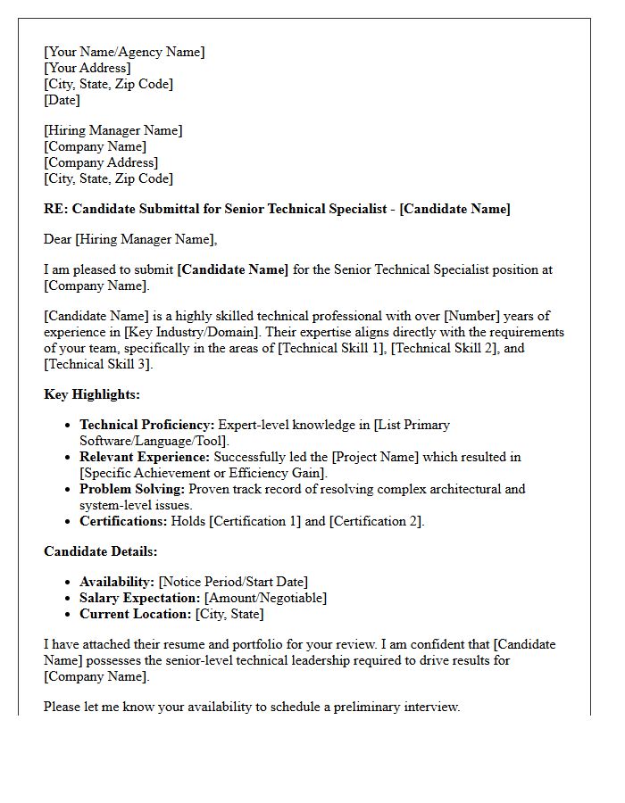 Senior Technical Specialist Talent Submittal Letter