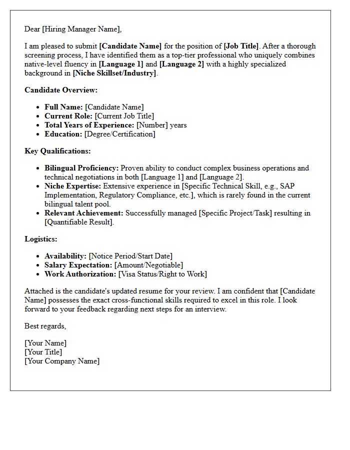 Bilingual Professional Niche Skillset Candidate Submittal Letter